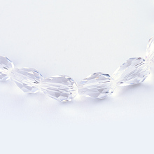 Honeyhandy Transparent Glass Bead Strands, Faceted Teardrop, Clear, 8x6mm, Hole: 1mm, about 72pcs/strand, 22 inch