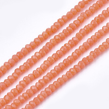 Arricraft Opaque Solid Color Glass Beads Strands, Faceted, Rondelle, Salmon, 2~2.5x1~1.5mm, Hole: 0.5mm, about 180~190pcs/strand, 13.7 inches~13.9 inches