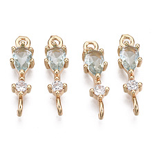 Honeyhandy Brass Micro Pave Cubic Zirconia Links Connectors, with Glass, Long-Lasting Plated, Light Gold, Teardrop, Light Cyan, 17x5x3.5mm, Hole: 1.5mm