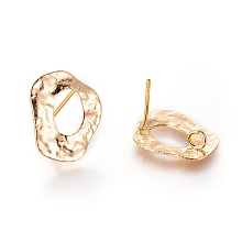 Honeyhandy Brass Stud Earring Findings, with Loop, Real 18K Gold Plated, 17.5x14.5mm, Hole: 2.5mm, Pin: 0.7mm