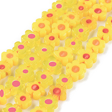 Honeyhandy Handmade Millefiori Glass Bead Strands, Flower, Yellow, 3.7~5.6x2.6mm, Hole: 1mm, about 88~110pcs/Strand, 15.75''(40cm)