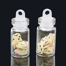 Honeyhandy Handmade Polymer Clay Nail Art Decoration Accessories, with Glass Wishing Bottle and CCB Plastic Bottle Stopper, Bear, Light Yellow, 4~7x4~8x0.1~1mm, bottle: 27.5x11mm, hole: 3mm