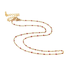 Honeyhandy Brass Enamel Cable Chain Necklaces, with 304 Stainless Steel Lobster Claw Clasps, Real 18K Gold Plated, Red, 15.74 inch(40cm)