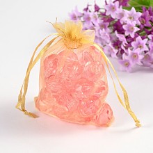 Honeyhandy Organza Gift Bags, with Drawstring, Rectangle, Gold, 12x10cm