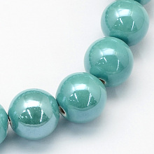 Honeyhandy Pearlized Handmade Porcelain Round Beads, Light Sea Green, 15mm, Hole: 2mm