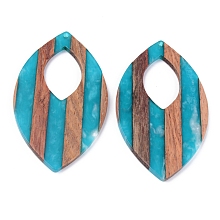 Honeyhandy Resin & Walnut Wood Pendants, Two Tone, Leaf, Green, 66.5x39x3mm, Hole: 2mm