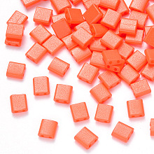 Honeyhandy 2-Hole Baking Painted Glass Seed Beads, Rectangle, Tomato, 5x4.5~5.5x2~2.5mm, Hole: 0.5~0.8mm, about 118pcs/10g