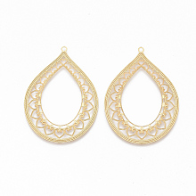 Honeyhandy 304 Stainless Steel Filigree Pendants, Textured, teardrop, with Lace, Golden, 46x33.5x0.5mm, Hole: 1.5mm