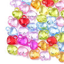 Honeyhandy Transparent Acrylic Pendants, Faceted, Heart, Mixed Color, 18~19x15.5x7mm, Hole: 3.5mm