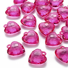 Transparent Acrylic Pendants, Faceted, Heart, Camellia, 31.5x29x12.5mm, Hole: 4mm