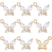 BENECREAT 10Pcs Cubic Zirconia Double Butterfly Charms 14K Gold Plated Brass Micro Pave CZ Rhinestone Pendants Hanging Dangle End Charms with Loop for Jewelry Making