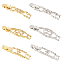 Olycraft 6Pcs 6 Styles Rack Plating Brass Micro Pave Clear Cubic Zirconia Watch Band Clasps, Cadmium Free & Lead Free, Long-Lasting Plated, Rectangle & Rhombus & Bowknot, Platinum & Golden, 33~35x5.5~10x4mm, Hole: 3~4x3~3mm, 1pc/style