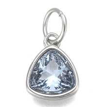 Honeyhandy 304 Stainless Steel Cubic Zirconia Pendant, Triangle, Stainless Steel Color, Light Steel Blue, 12.5x9.5x5mm, Hole: 5mm