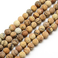 Arricraft Frosted Natural Picture Jasper Round Bead Strands, 6mm, Hole: 1mm, about 63~65pcs/strand, 14.9~15.6 inches