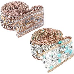 FINGERINSPIRE Hotfix Resin Rhinestone Tape, Iron on Patches, with Iron Curb Chain, Rhinestone Trimming, Costume Accessories, Golden, 25x2~4mm, 50cm/strand, 2 strands/set