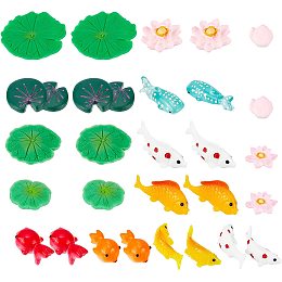 CHGCRAFT 28Pcs 14 Style Miniature Resin Water Lily Pads Aquarium Fish Tank Decoration Leaf-Realistic Artificial Floating Lotus Flowers for Terrariums Fairy Garden Pool Patio Pond Wedding Decor