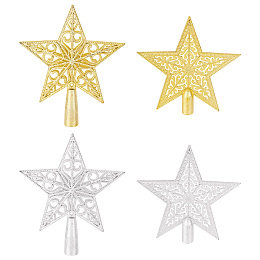 AHANDMAKER 4 Pcs Mini Christmas Tree Topper, Glitter Star Mini Christmas Tree Topper Christmas Tree Decoration Treetop 2 Style Star Christmas Tree Decoration Treetop, 5.6" & 5.7"