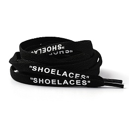 Honeyhandy Polyester Flat Custom Shoelace, Flat Sneaker Shoe String with Word, for Kids and Adults, Black, 1200x9x1.5mm, 2pcs/Pair