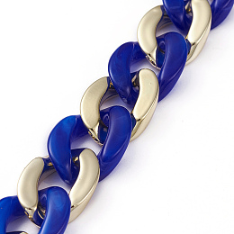 Honeyhandy Handmade CCB Plastic Curb Chain, with Acrylic Linking Rings, Imitation Gemstone, for Handbag Chain Making, Golden, Royal Blue, Link: 22~23x16~17x5mm, 39.37 inch(1m)/strand