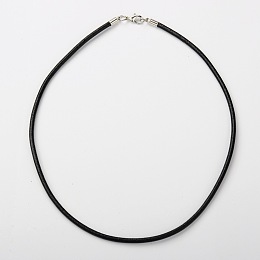 Honeyhandy Cowhide Leather Necklace Making, with Brass Lobster Claw Clasps and Brass Cord Ends, Platinum Metal Color, Black, 66x0.3cm