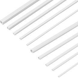 OLYCRAFT 40pcs 10 Sizes ABS Plastic Hollow Tubes Plastic Round/Square Bar Rods White Plastic Hollow Bar for DIY Handmade Sand Table Material Model Building - 3/4/5/6/8mm