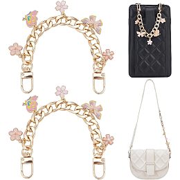 PandaHall Elite Purse Extender, 2pcs 7.7 Inch Decorative Bag Strap Golden Alloy Bag Chain Strap with Pink Enamel Flowers Butterfly Replacement Handle Bag Chain Straps for Women Crossbody Shoulder Bag