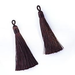 Honeyhandy Polyester Tassel Big Pendants Decoration, Coconut Brown, 80~90x8.5~9mm, Hole: 4x6mm