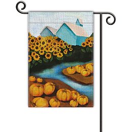 GLOBLELAND Pumpkin and Sunflower Garden Flag Vertical Double Sided Blue House with River Yard Flag 12 x 18 Inch Home Seasonal Vintage Outdoor Decor