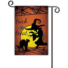 GLOBLELAND Trick Or Treat Garden Flag Vertical Double Sided Witch Black Kitty Cobweb Halloween Yard Flag 12 x 18 Inch for Lawn House Outdoor Halloween Decoration