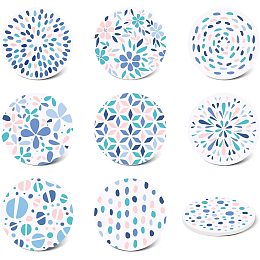 GLOBLELAND Set of 9 Round Absorbing Stone Coasters with Cork Base, Ceramic Drink Coasters Funny Birthday Housewarming for Tabletop Protection, Suitable for Kinds of Cups, Wooden Table