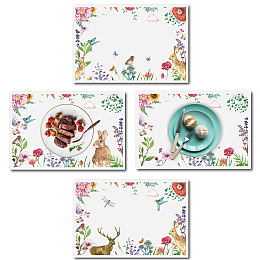 CREATCABIN Rectangle with Animal Pattern Cotton Linen Cloth Table Mat, Mint Cream, 45x30cm, 4pcs/set