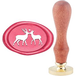 ARRICRAFT 1.2" Wax Seal Stamp Two Kissing Deers Pattern Oval Brass Head Wax Sealing Stamps with Wooden Handle Vintage Sealing Stamp for Envelopes Greeting Cards Valentine Gift Wrap