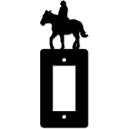 CREATCABIN Horse Cowboys Wall Plate with Screws Unbreakable Faceplate Power Outlet Cover Single Gang Toggle Light Switch Plate Replacement Receptacle Decorative Wall Art Signs Black 2.8 x 7.3inch