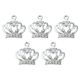 Honeyhandy Alloy Rhinestone Pendants, Platinum Tone Crown Charms, Crystal, 19.5x18.5x3mm, Hole: 2mm