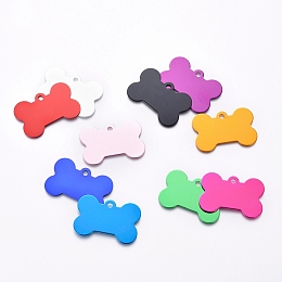 Honeyhandy Pet Aluminium Pendants, Stamping Blank Tag, Bone, Mixed Color, 25x38x1mm, Hole: 3mm