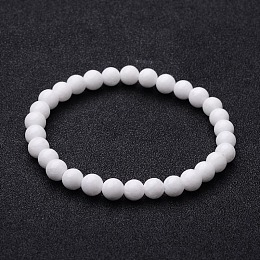 Honeyhandy Natural White Jade Beaded Stretch Bracelets, 56mm