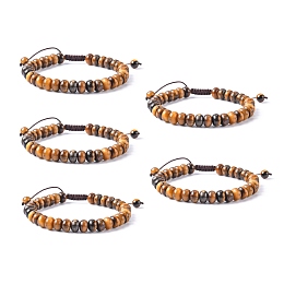 Honeyhandy Adjustable Natural Tiger Eye Braided Bead Bracelets, with Nylon Cord, 2 inch~2-1/2 inch(5.2~6.6cm)