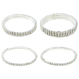 Honeyhandy 4Pcs 3 Style Brass Rhinestone Tennis Stretch Bracelet Sets for Girlfriend, Valentines Day Gifts Wedding Diamond Bracelets, Silver, Inner Diameter: 2 inch(5cm), 3.8~11mm, 1pc/style