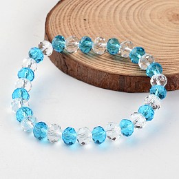 Honeyhandy Faceted Abacus Glass Beaded Stretch Bracelets, Deep Sky Blue, 54mm