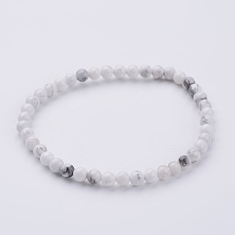 Honeyhandy Natural Howlite Beaded Stretch Bracelets, with Elastic Fibre Wire, 2-1/4 inch(55mm)