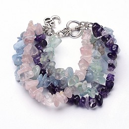 Honeyhandy Natural Gemstone Multi-strand Bracelets, with Alloy Bar & Ring Toggle Clasps, 173mm(6-7/8 inch)