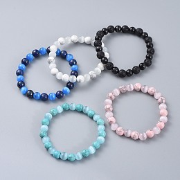 Honeyhandy Natural & Synthetic Gemstone Stretch Bracelets, with Cat Eye Round Beads, 2-3/8 inch(6cm)