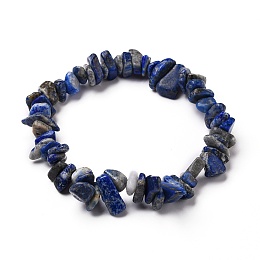 Honeyhandy Natural Lapis Lazuli Chip Beads Stretch Bracelets, Inner Diameter: 2-3/8 inch(6cm), Beads: 5~15mm