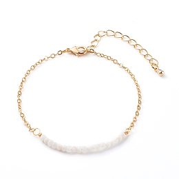 Honeyhandy June Birthstone Natural Rainbow Moonstone Beaded Bracelets, with Brass Cable Chains, Faceted Round, Golden, 7-1/4 inch(18.5cm)