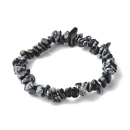 Honeyhandy Natural Snowflake Obsidian Chip Bead Stretch Bracelets for Children, Inner Diameter: 1-7/8 inch(4.8~5.1cm)