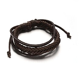 Honeyhandy Adjustable Leather Cord Multi-Strand Bracelets, with PU Leather Cords, Coconut Brown, 53mm, 16x5mm