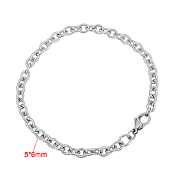 Honeyhandy 316 Surgical Stainless Steel Cable Chain Bracelets, with Lobster Claw Clasps, Stainless Steel Color, 7-7/8 inch(200mm), 5mm