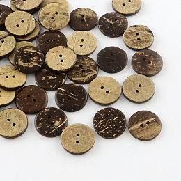 Honeyhandy 2-Hole Flat Round Coconut Buttons, Coconut Brown, 20x3.5mm, Hole: 2mm