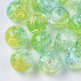 Honeyhandy Transparent Crackle Acrylic Beads, Round, Yellow Green, 10mm, Hole: 2mm, about 943pc/500g