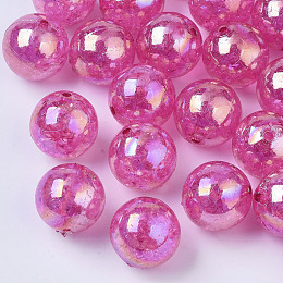 Honeyhandy AB Color Transparent Crackle Round Acrylic Beads, Deep Pink, 20mm, Hole: 2.5mm, about 108pcs/500g